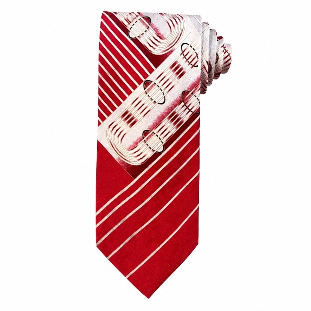 VTG Enrico Capucci Necktie Red White Silk Abstract Geometric Hand Made Tie Wide